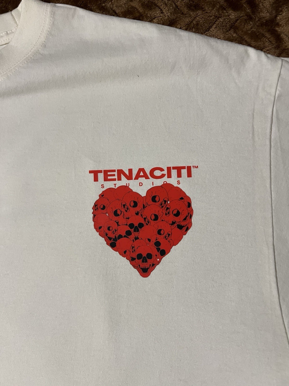 TENACITI Heart Skull Graphic White Red Cotton Men’s T-Shirt XL Short Sleeve