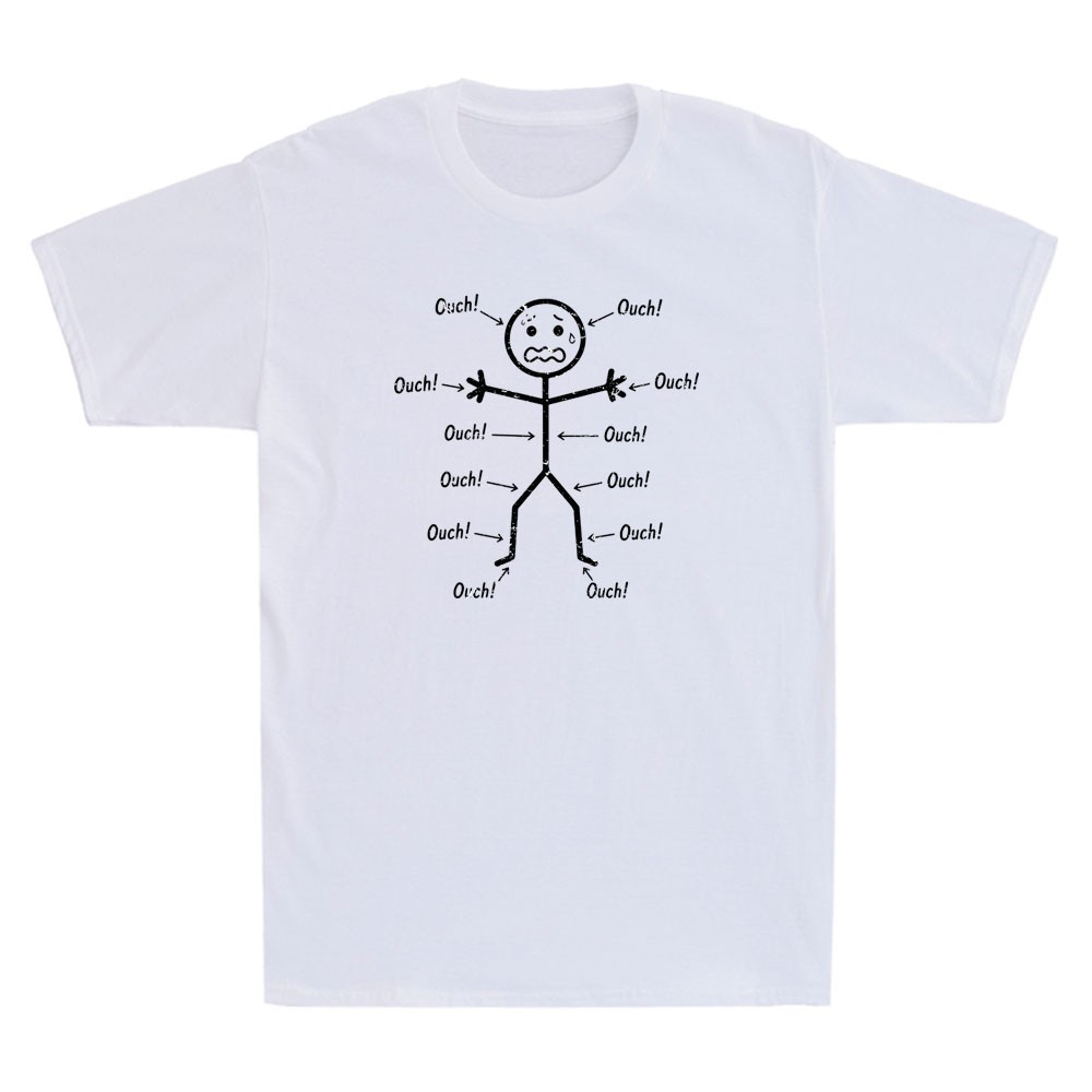 Ouch Ouch Ouch Funny Stickman Body Pain Scream Character Graphic Men’s T-Shirt