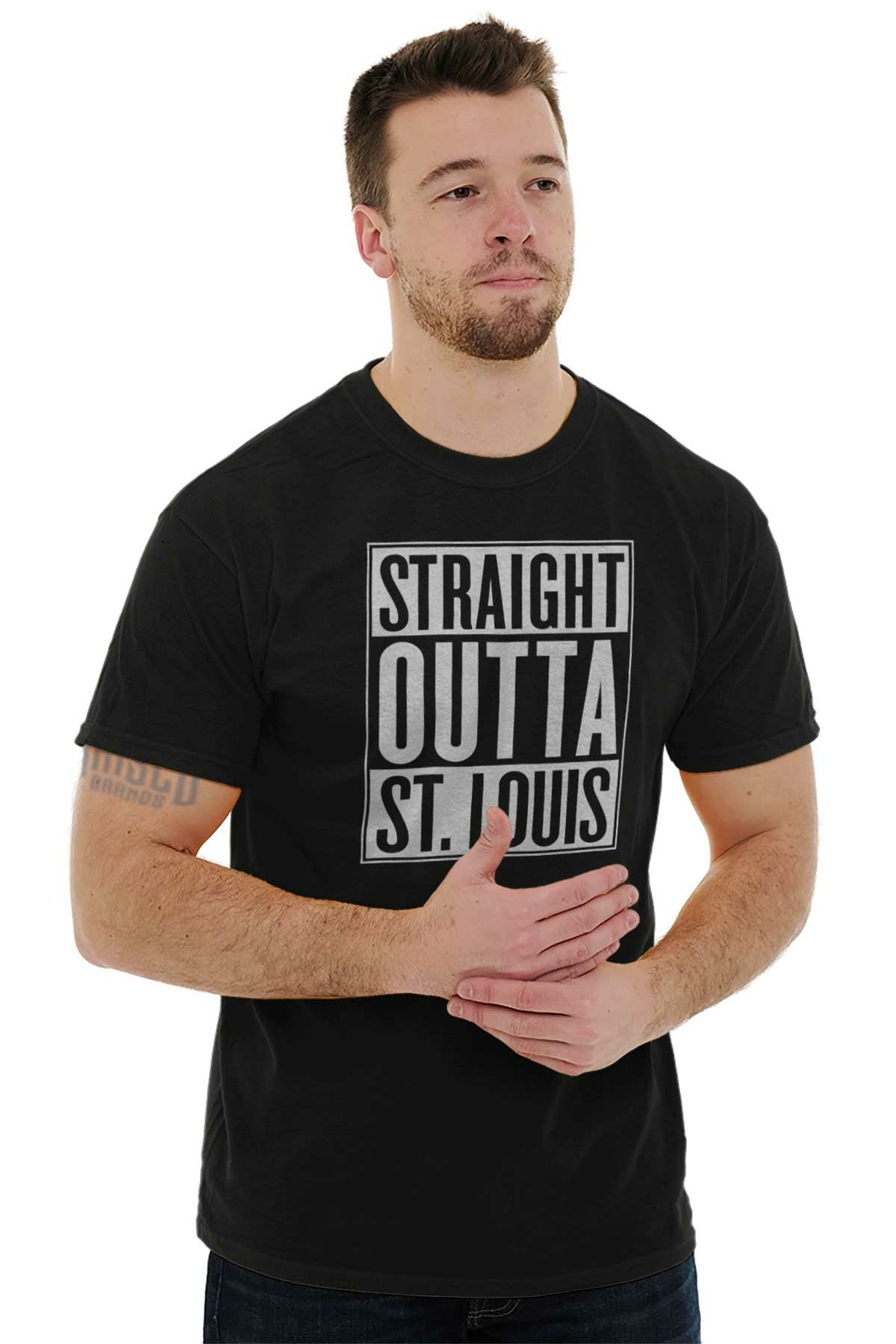 Straight Outta St Louis Missouri Sourvenir Womens or Mens Crewneck T Shirt Tee