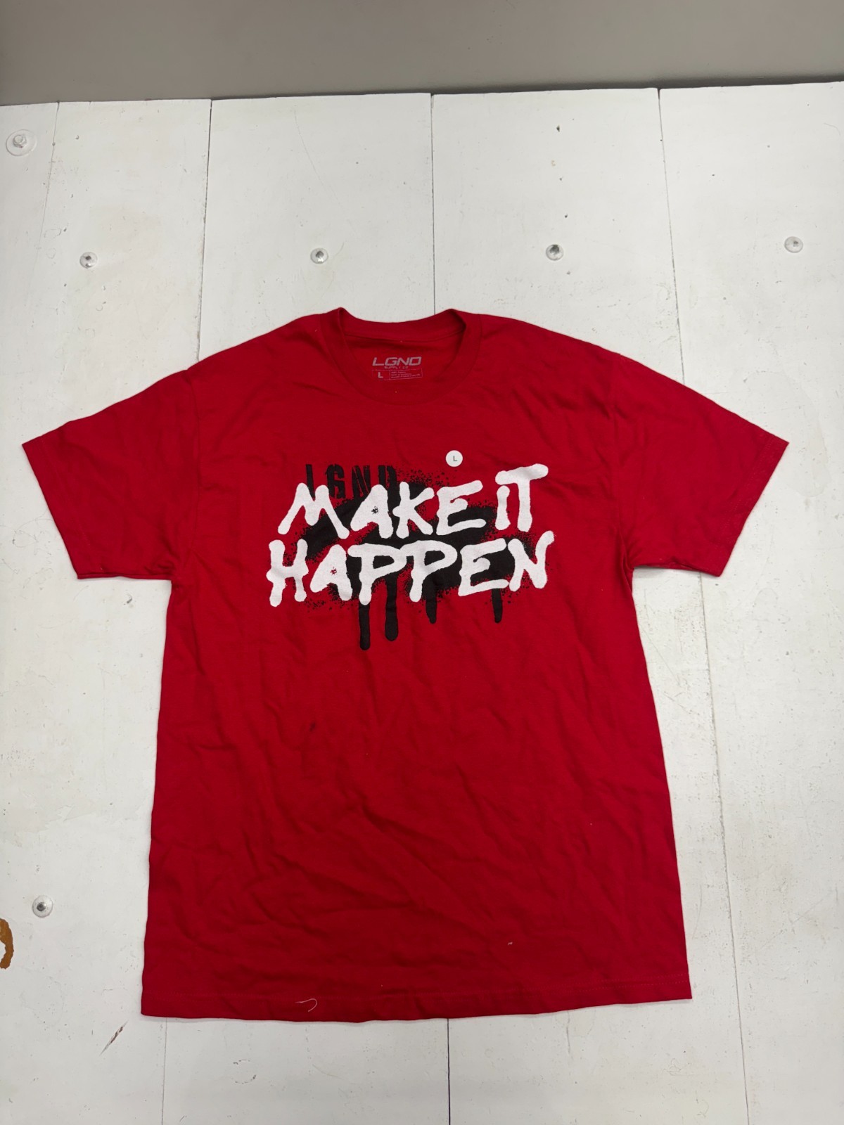 LGND Supply Co Red Make It Happen Print Short Sleeve T Shirt Mens Size Large