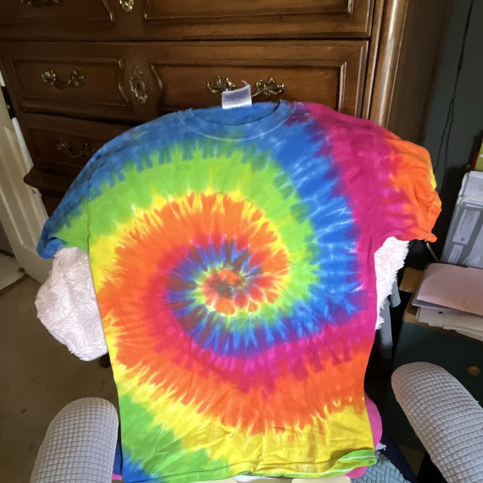 Gildan Tie-Dye Rainbow Spiral Crew Neck Short Sleeve Cotton Jersey Tee S
