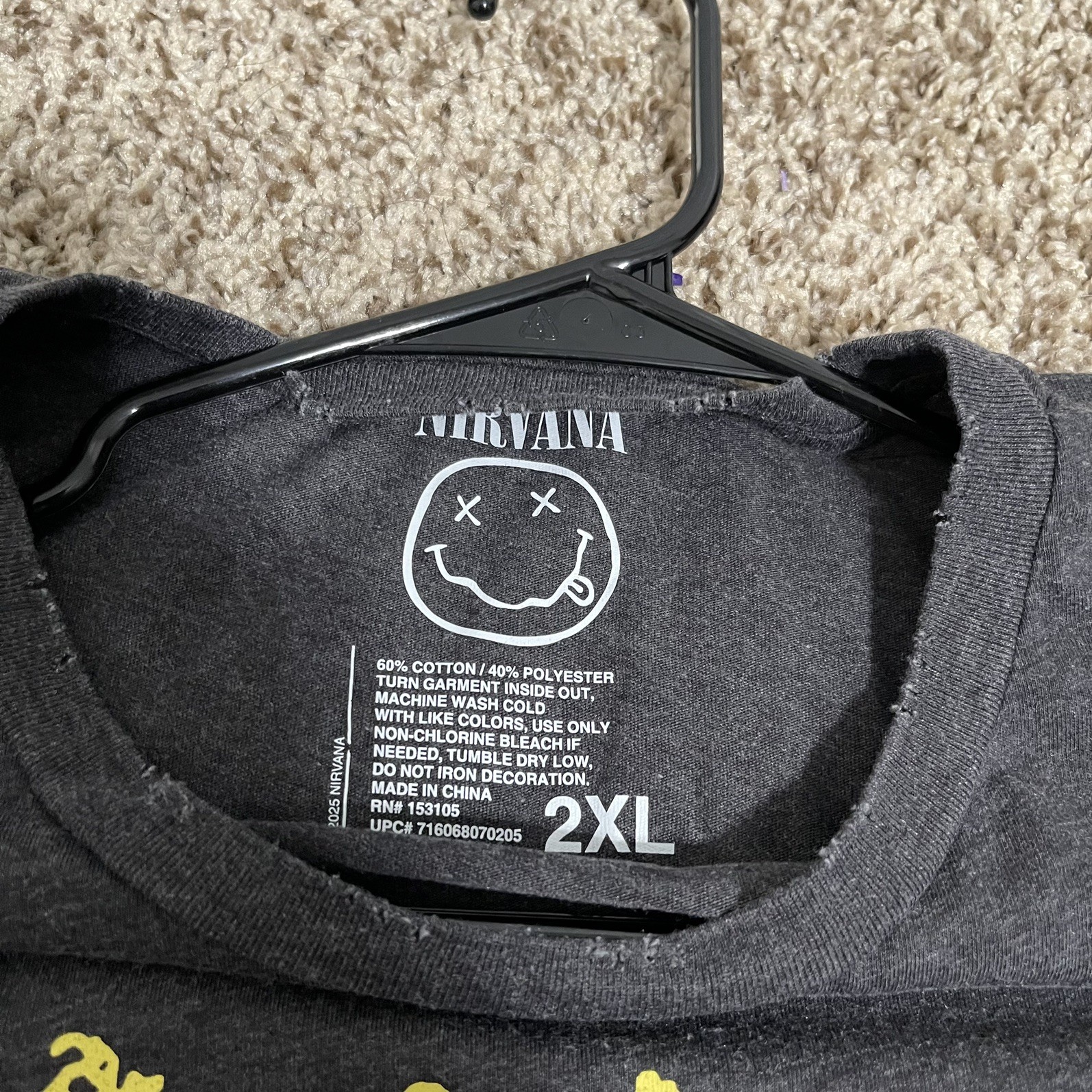 Nirvana Men’s Smiley 1993 Tour Graphic Distress Relax Boxy Tee Size 2XL