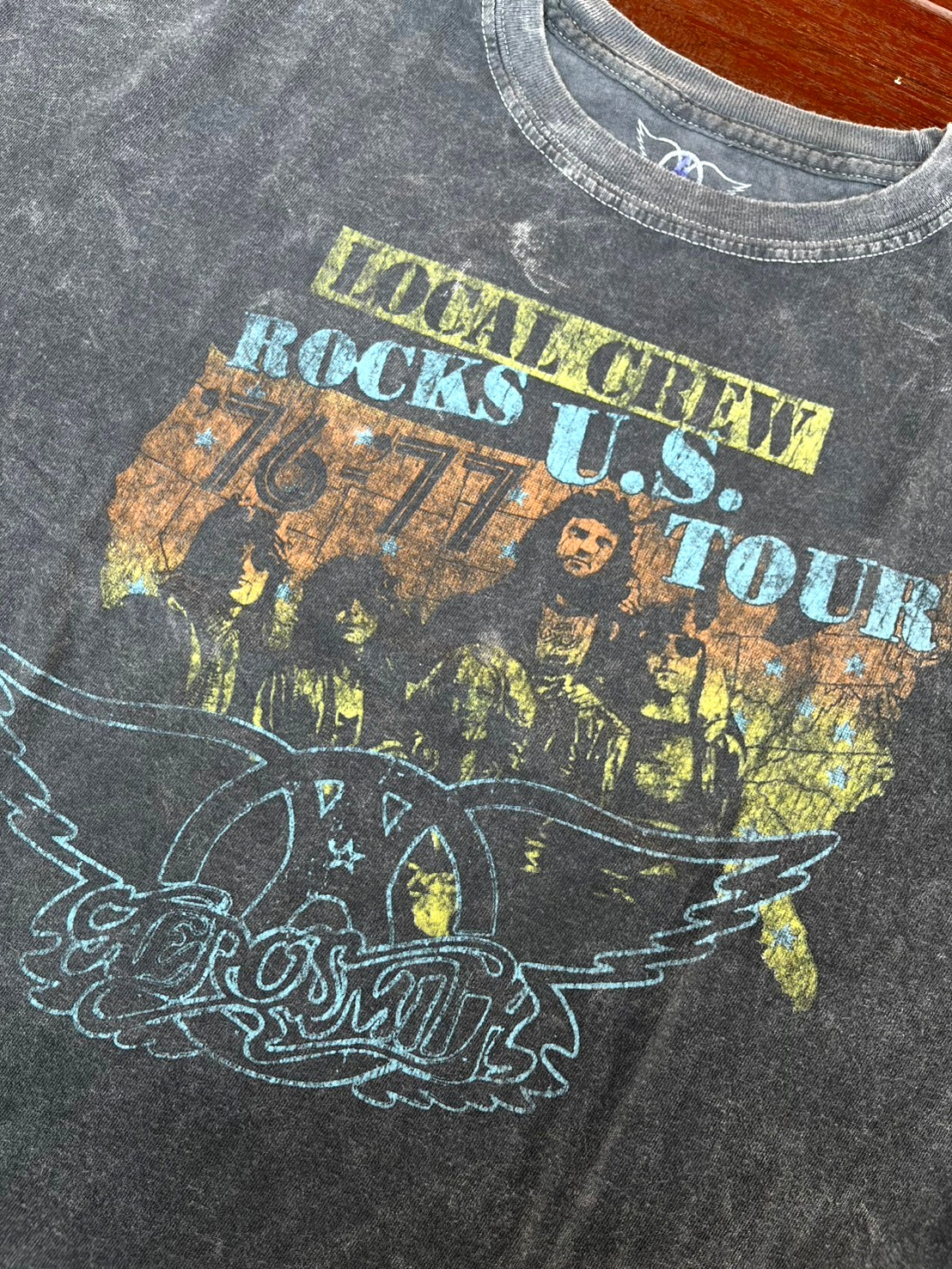 Aerosmith Shirt XL 1976 Rocks Tour Acid Wash Local Crew Grunge Metal Band Tee
