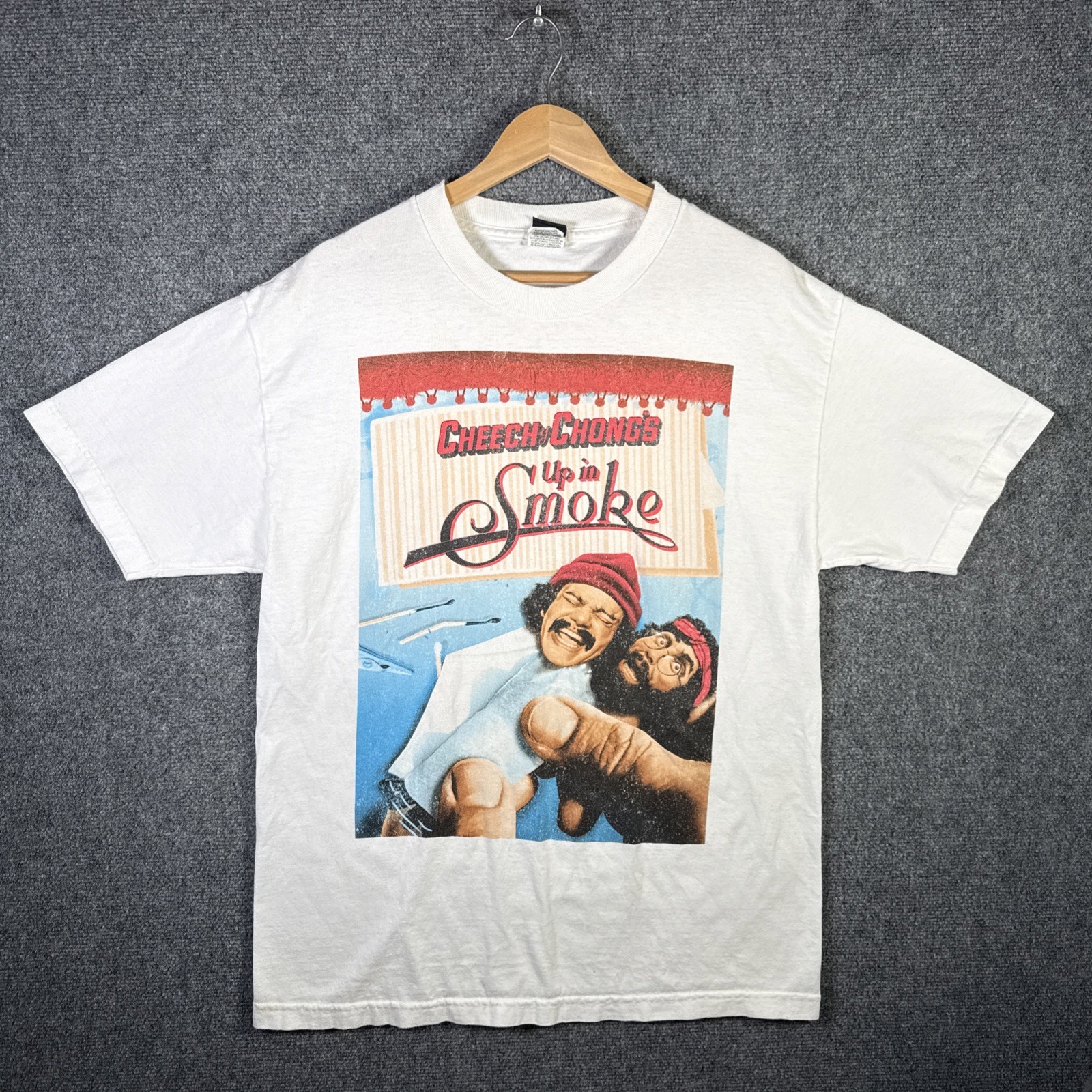 Vintage Cheech And Chong Shirt Mens Large White Up In Smoke Movie Promo USA Weed