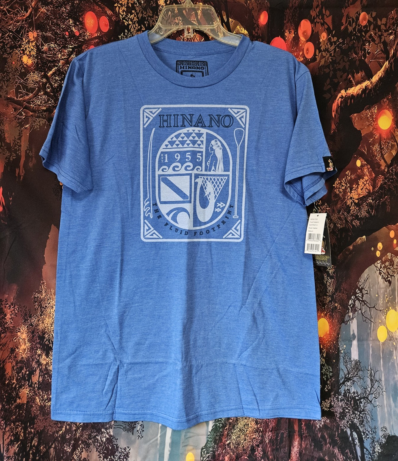 Hinano Tahiti Fluid Footprint Men’s Blue Graphic Logo Crew T-Shirt Size M