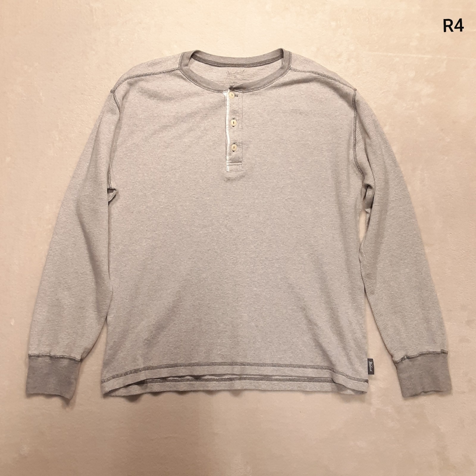 Woolrich Mens Lightweight Stretch Cotton Henley Thermal L Gray Waffle Knit LS