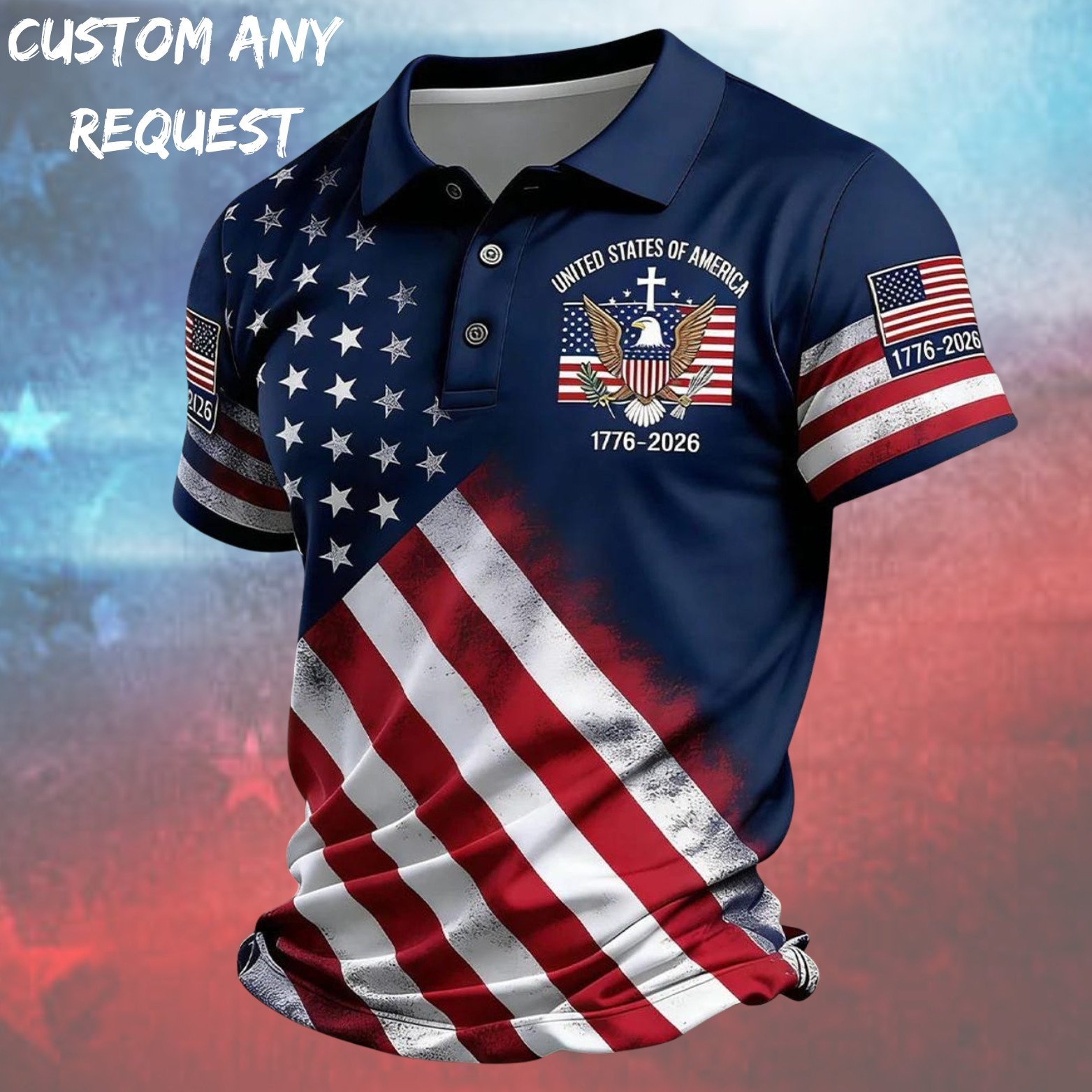 250th Anniversary Patriotic Polo Mens United States Of America 1776-2026 (S-5XL)