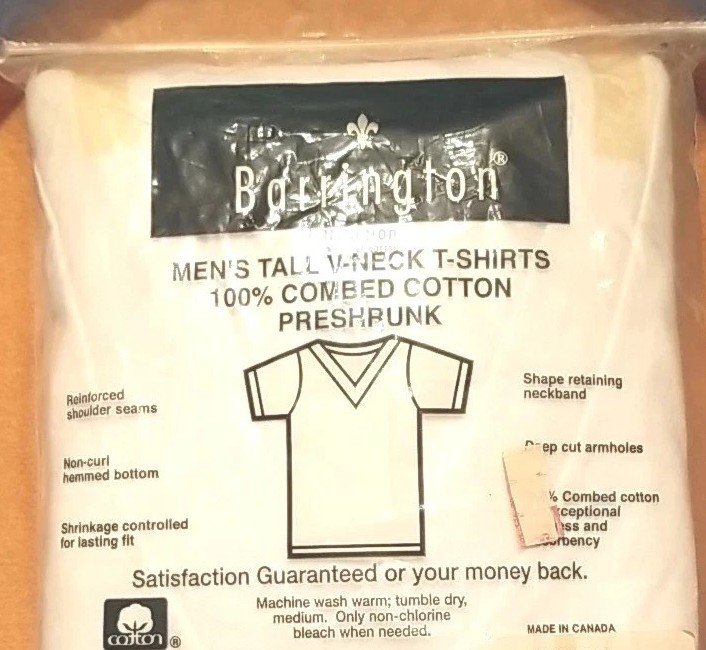 Vintage 3-Pack Barrington Men’s White V-Neck T-Shirts 2XLT Canada Combed Cotton