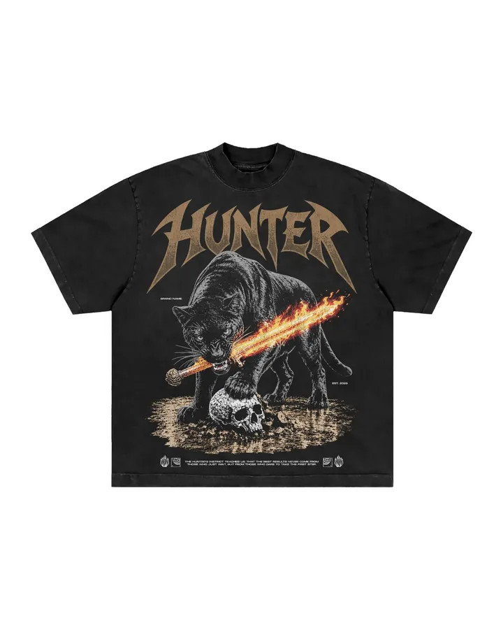Men’s Vintage Washed Graphic T-Shirt Panther Sword Fire Print Gothic Streetwear