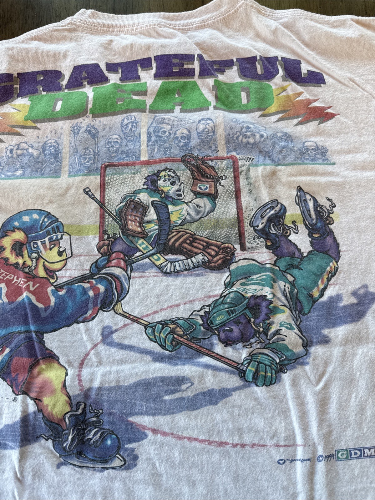 Vintage Grateful Dead Liquid Blue Hockey Tie Dye T Shirt 1994 XXL. 2XL Faceoff