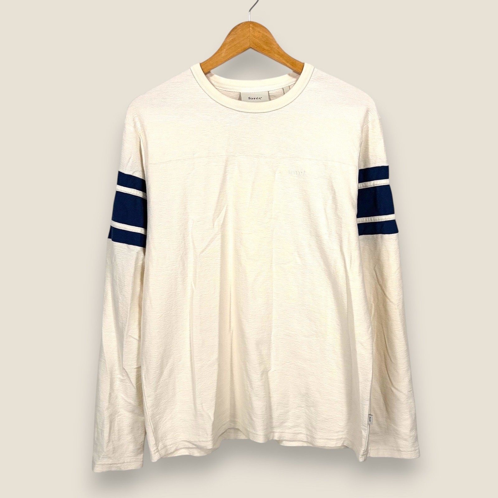 Foret Blaze Long Sleeve Shirt Men Medium Cloud White Blue Stripe Textured Tee