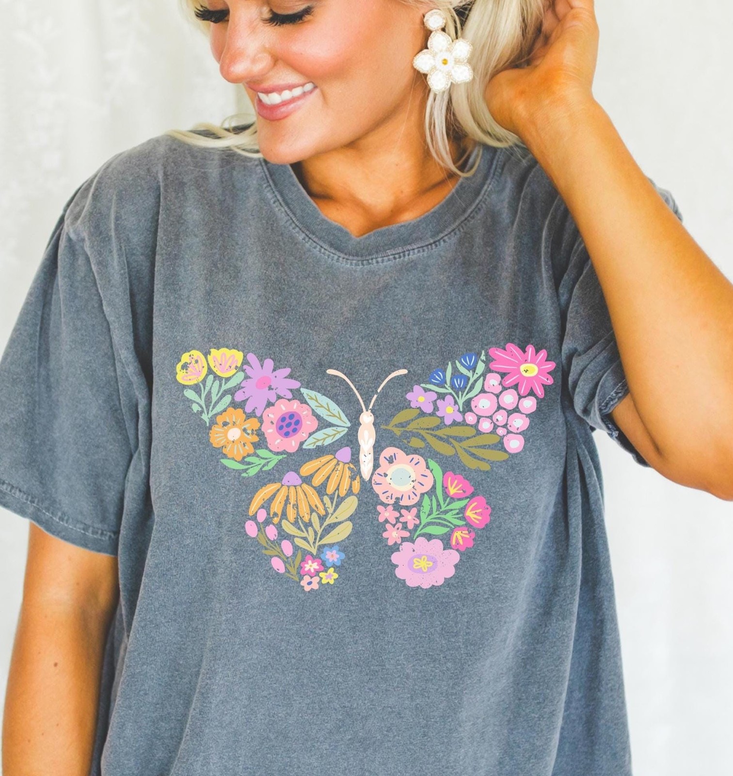 Butterfly Floral Comfort Colors T-Shirt Boho Cottagecore Tee