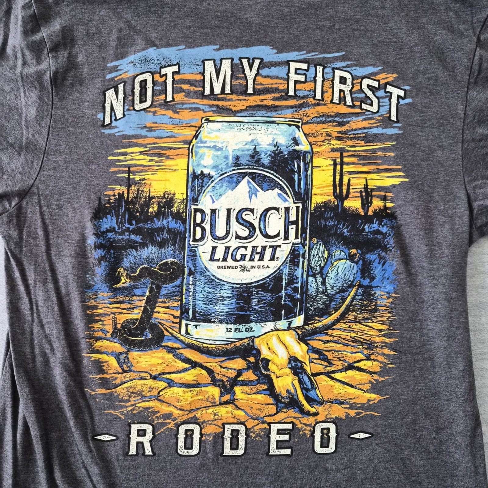 Busch Light Men Not My First Rodeo Graphic T-Shirt Heather Charcoal Medium Jedco