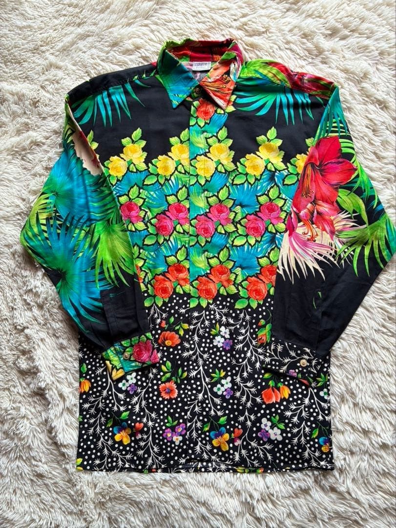 Versace All-over Print Shirt Medusa Buttons Multicolor Size L Vintage From Japan