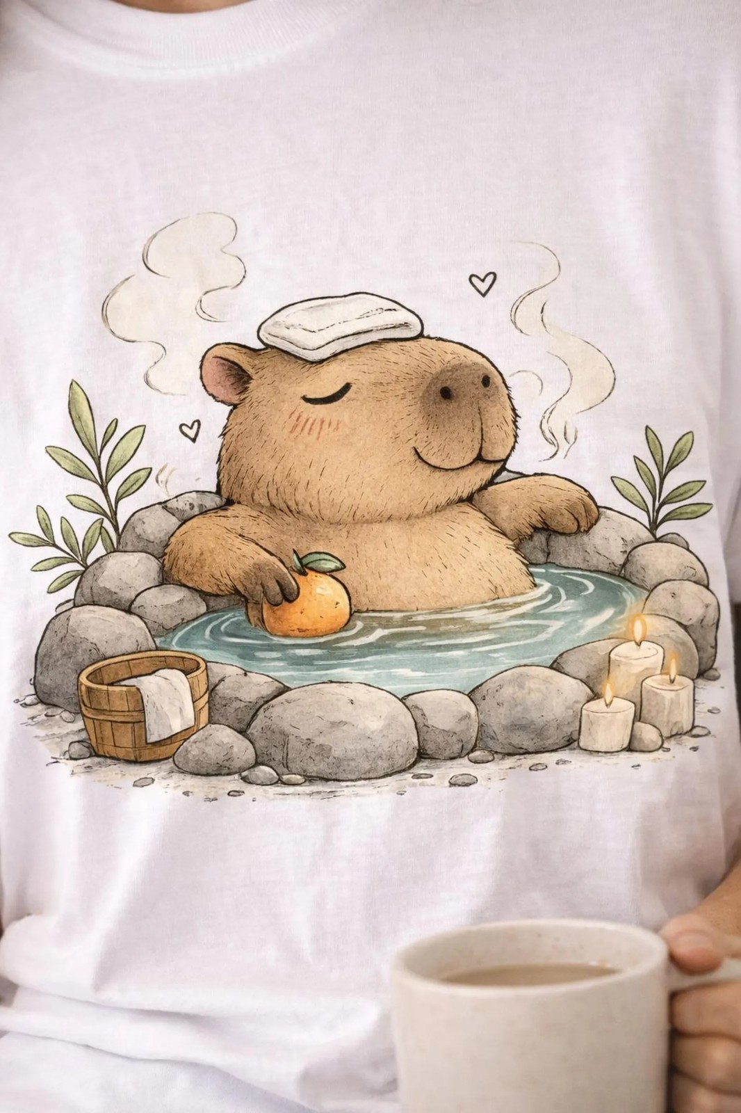 Cute Capybara Shirt, Cozy Animal shirt, Relaxing Capybara Hot Spring Tee T-Shirt