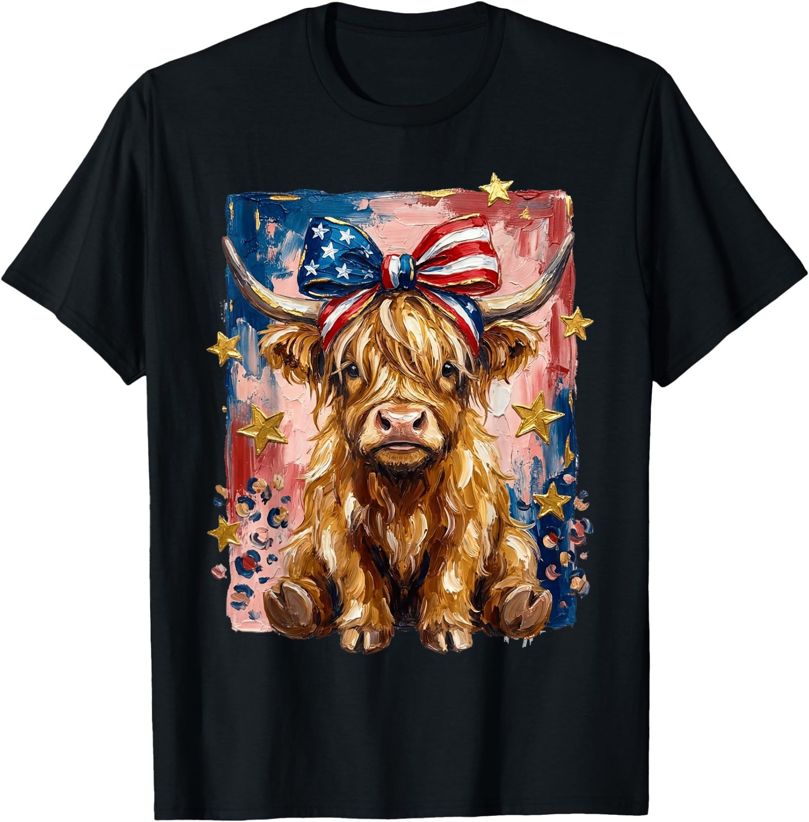 Highland Cow Patriotic Coquette Bow 4th July American Flag Kid Adult TShirt