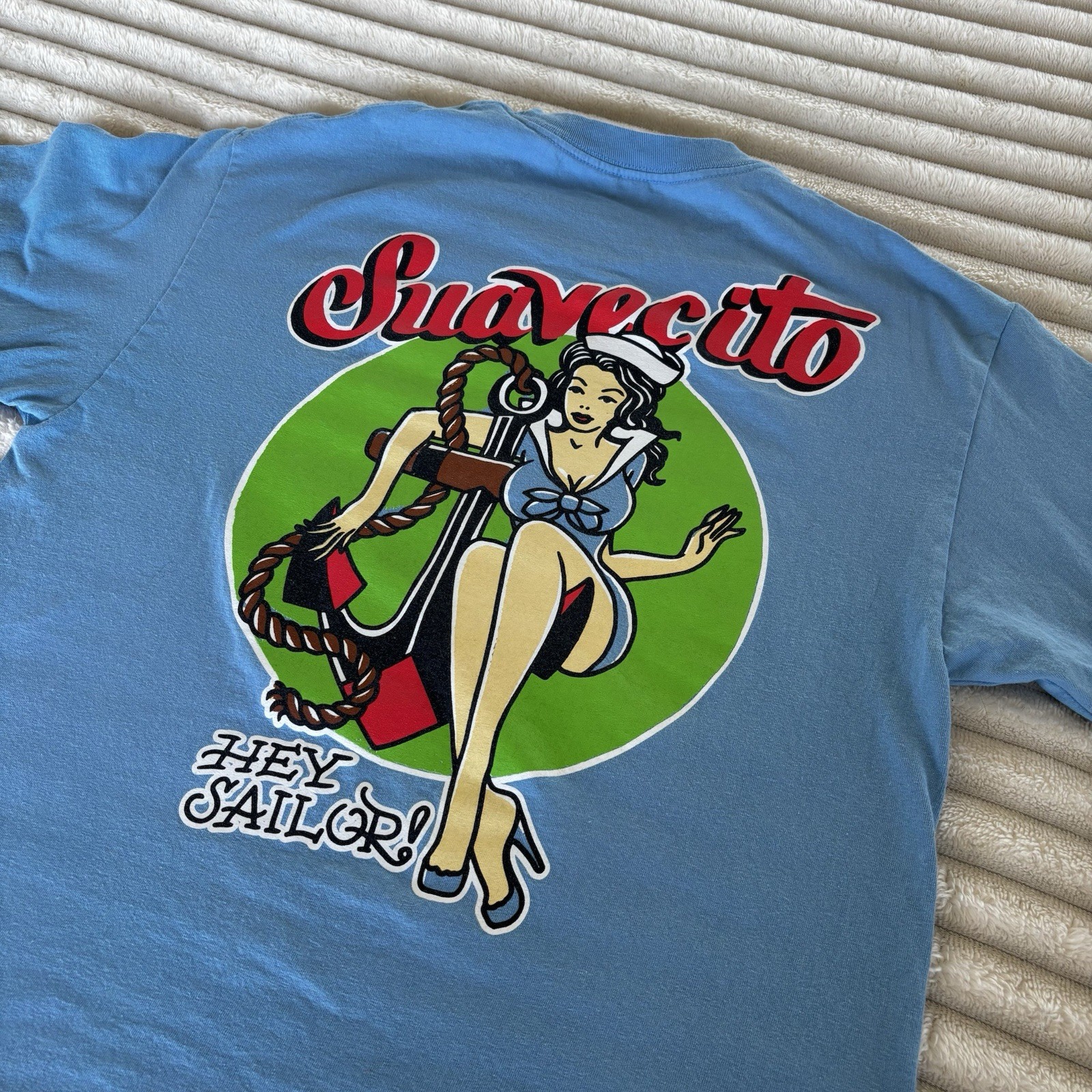 Suavecito tshirt -short sleeve light blue ,large back graphic-size large
