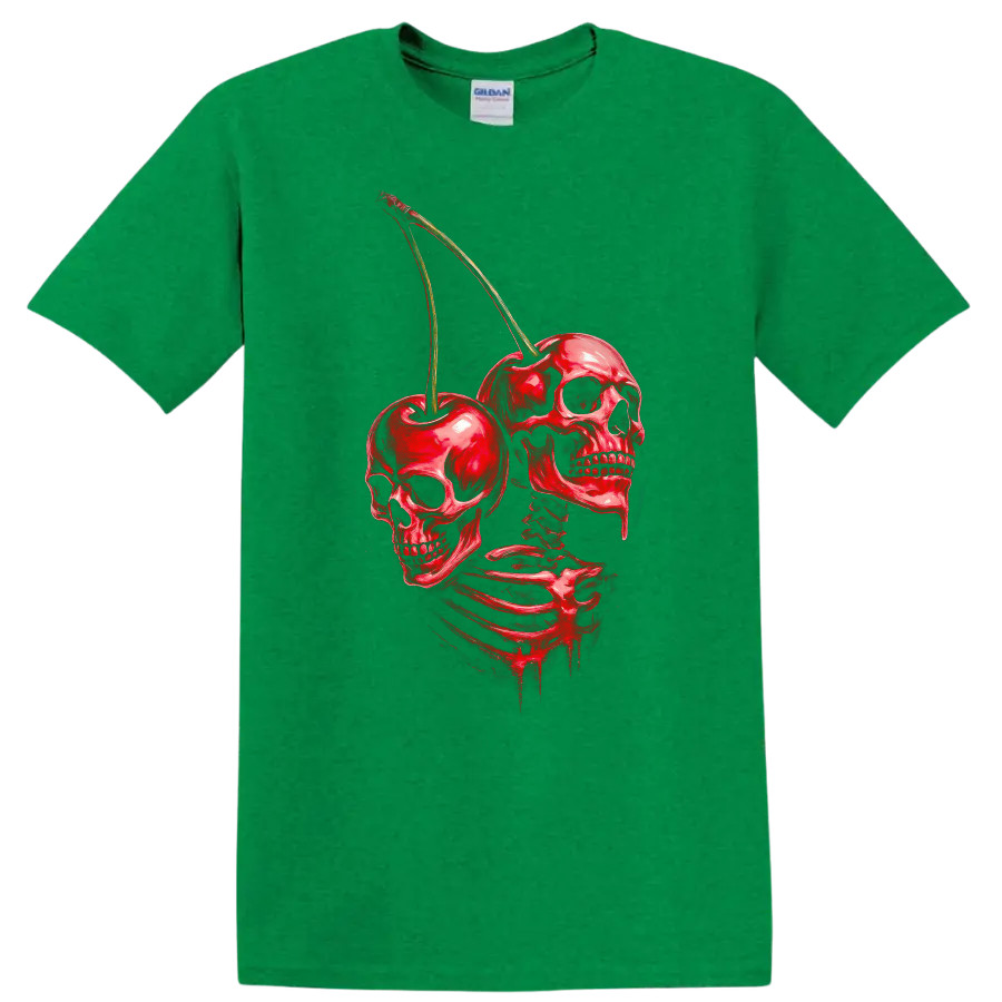 Skull Cherry Skeleton Graphic T Shirt Creepy Halloween Tee Art Design