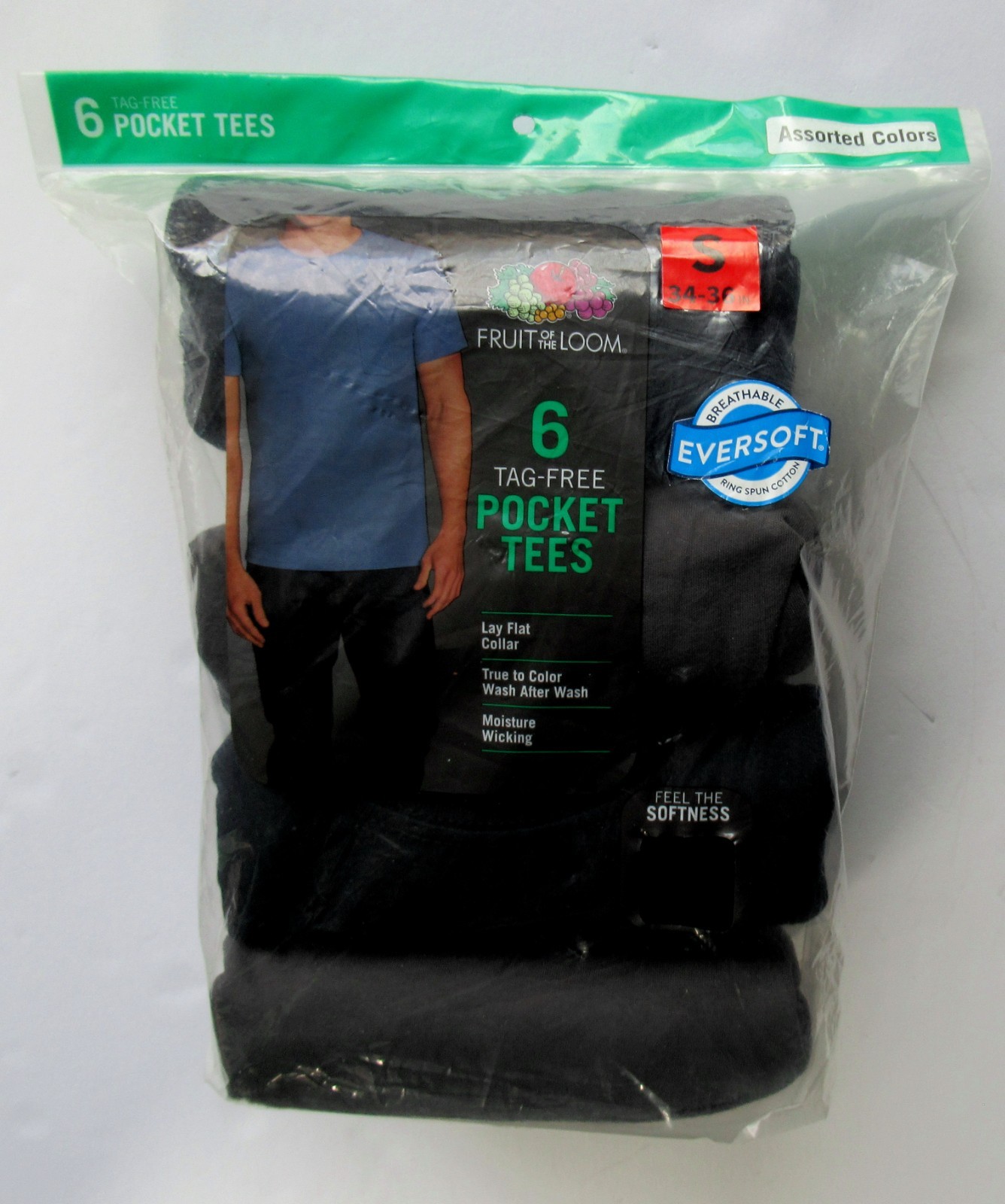 New Men’s S 34 36 Fruit of the Loom Pocket Tees T-Shirts 6 Pack