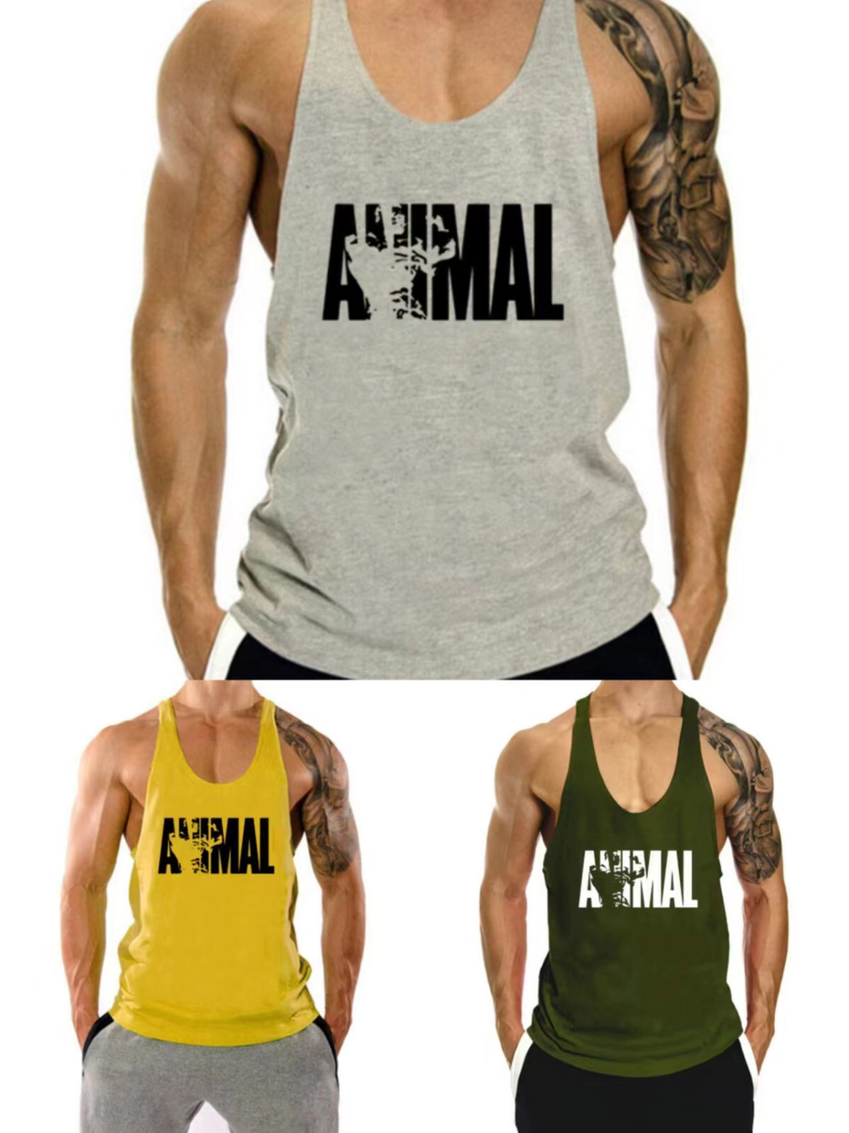 Men Bodybuilding Tank Top Muscle T-Shirt Gym Fitness Stringer ANIMAL Shirts