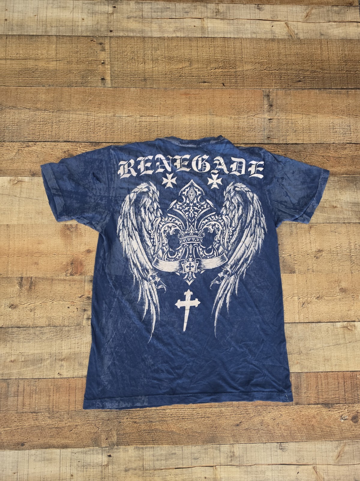 Vtg Y2k Blue Grunge Skater Affliction Style T Shirt Sz L Good Shape