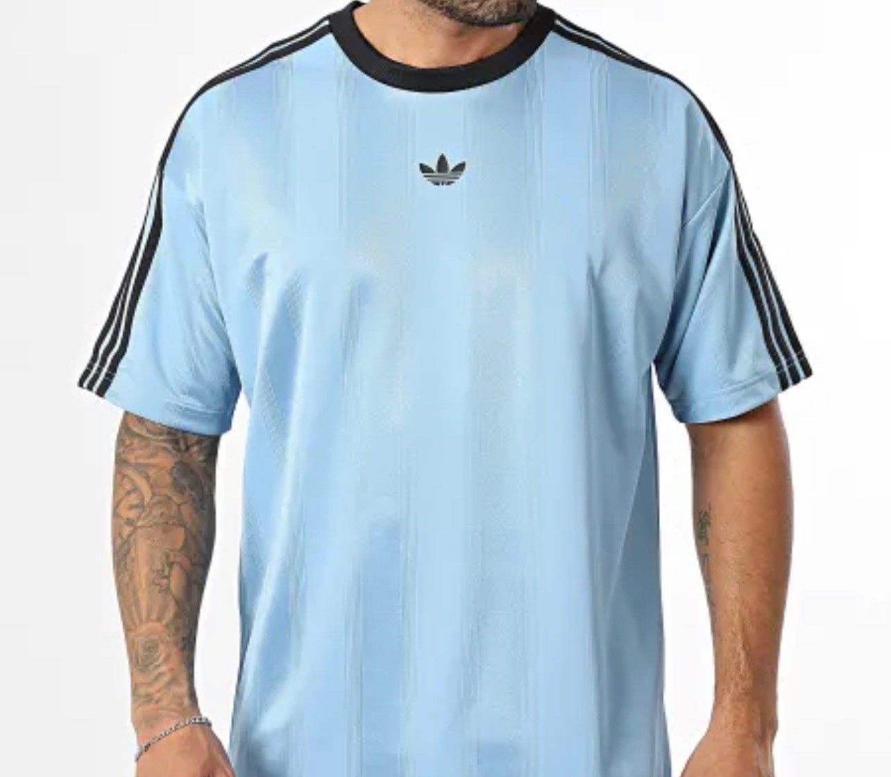 NEW MENS ADIDAS ORIGINALS Medium TREFOIL POLY TEE SHIRT Jacquard Ash Blue Black