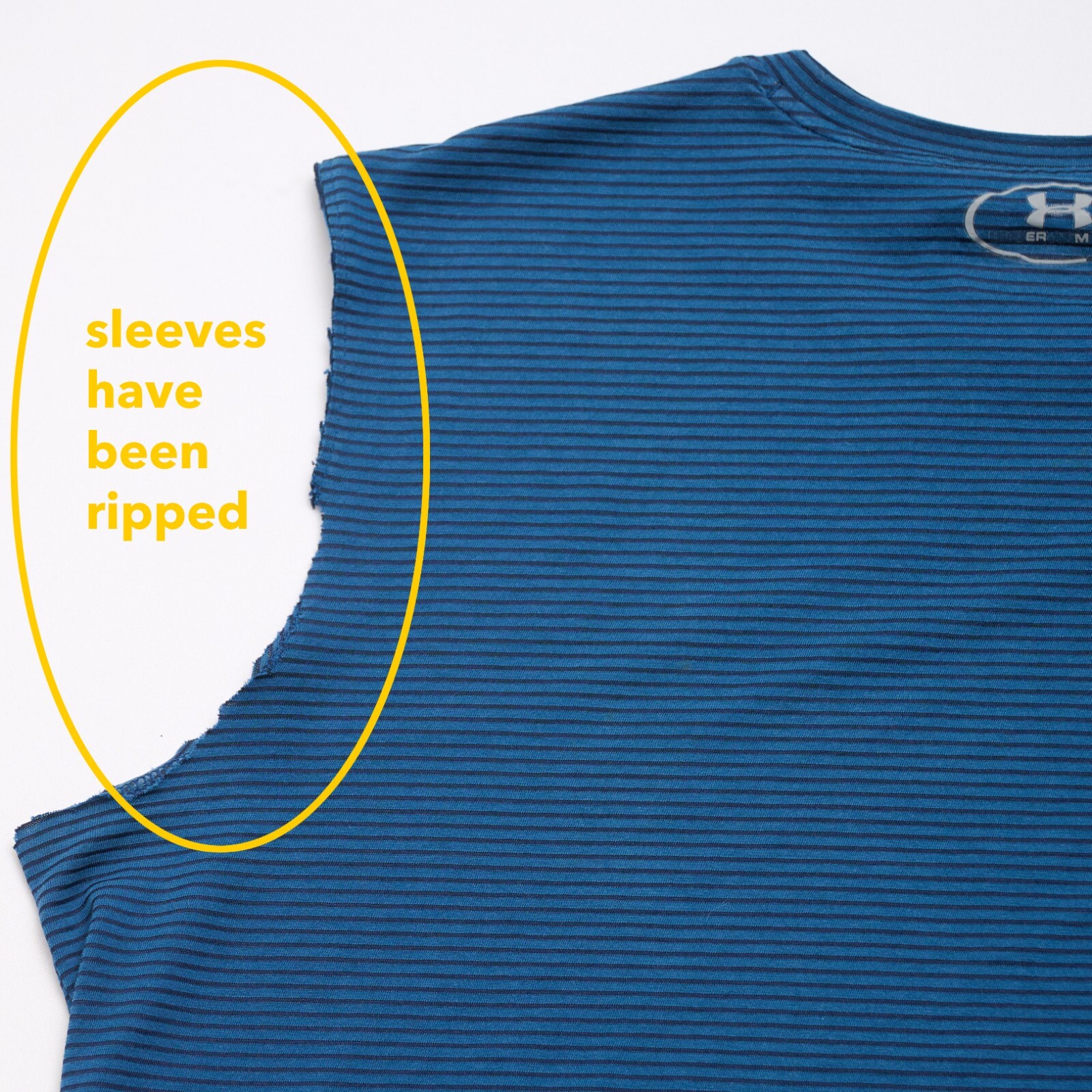 Under Armour Heatgear Blue Striped Sleeveless Tee Men’s L Semi-Fitted – Read!