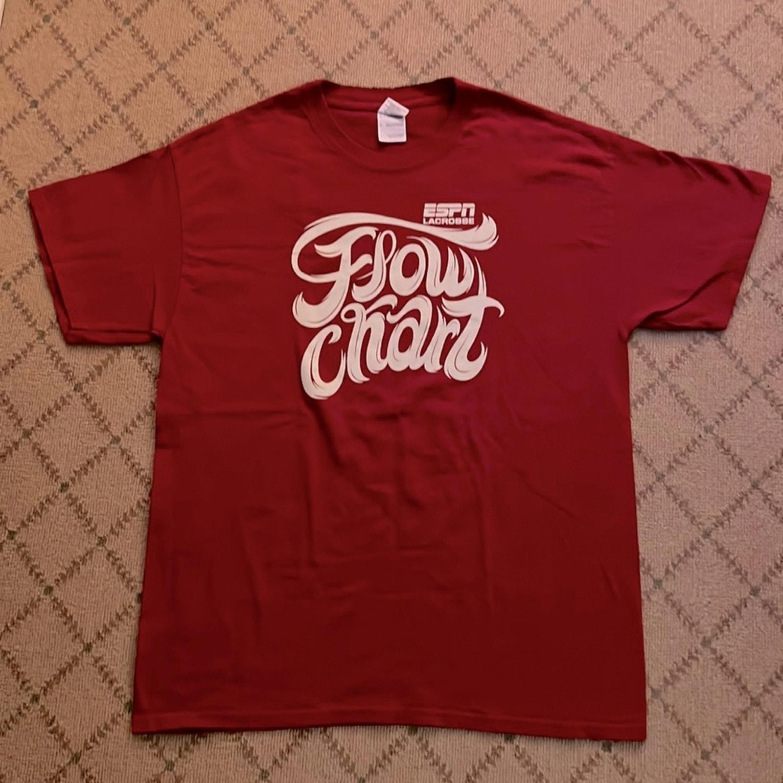 ESPN Lacrosse vintage deep red Flow Chart t-Shirt NWOT L