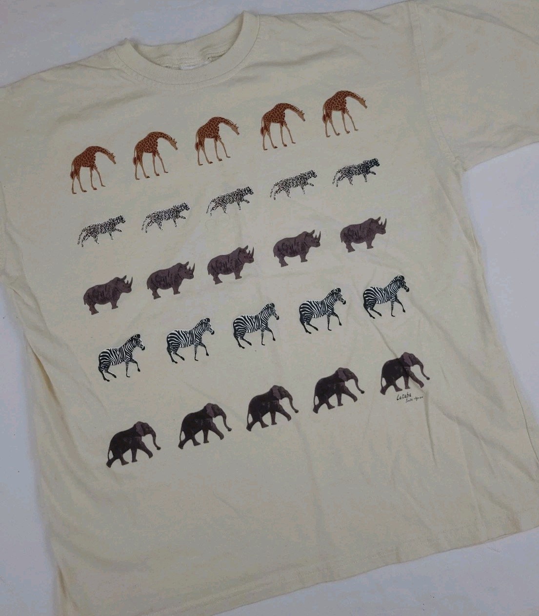 Vintage South Africa Safari Animals Wildlife Print T Shirt Art 90s Nature Letaba