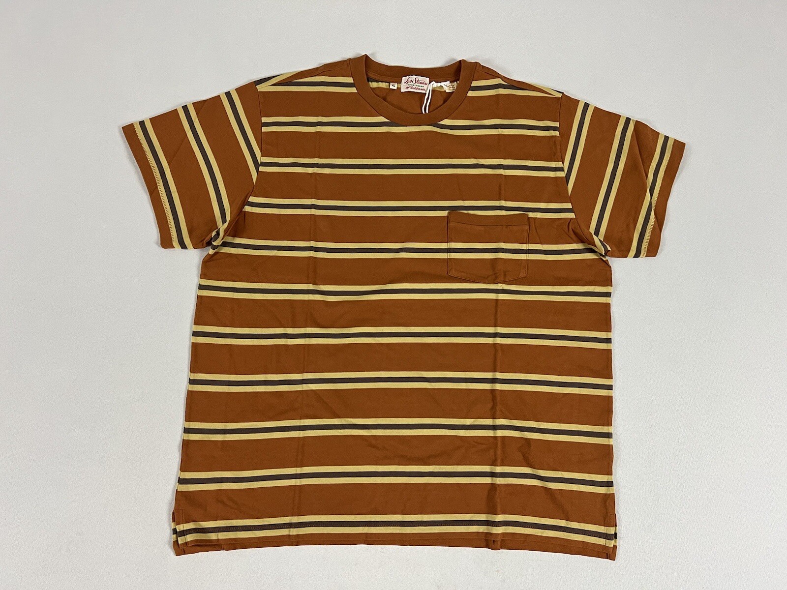 LEVIS VINTAGE CLOTHING LVC 1940’S SPLIT HEM T-SHIRT STRIPE BROWN/YELLOW XL NWT