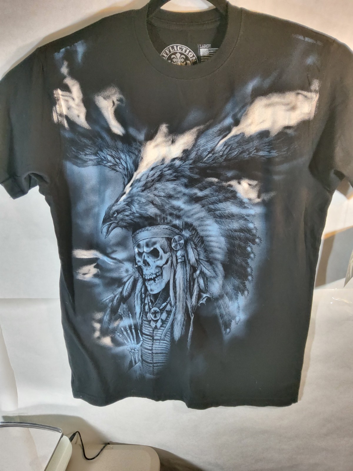 Affliction Y2K Style Double Sided Graphic Native American Front Blue Foil…