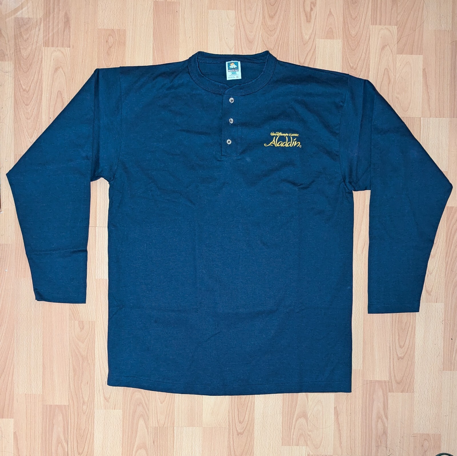 Vintage 90s Aladdin Promo Embroidered Logo Single Stitch Henley Disney T-Shirt