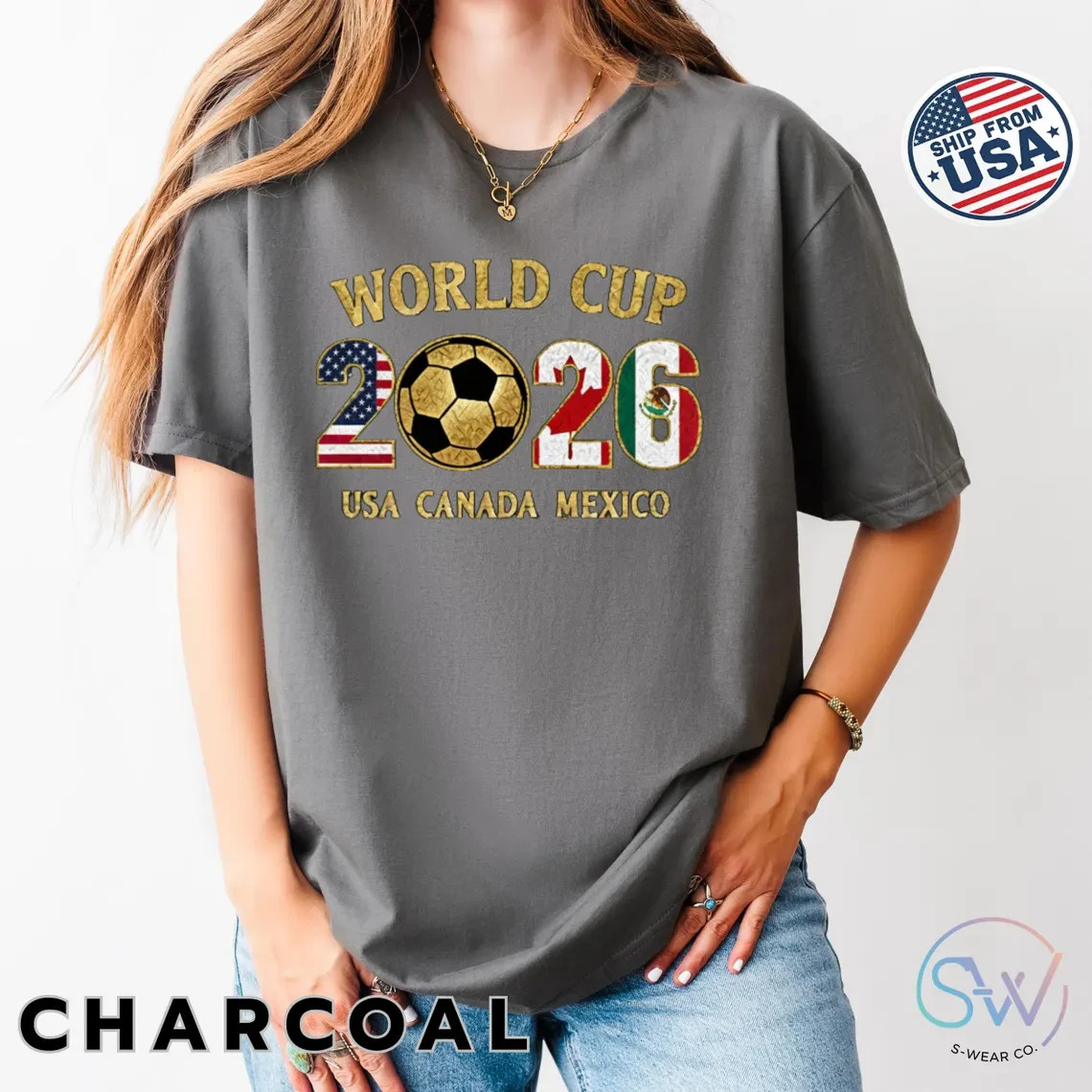 World Cup 2026 USA Canada Mexico Soccer Graphic T-Shirt Football Fan Tee Black