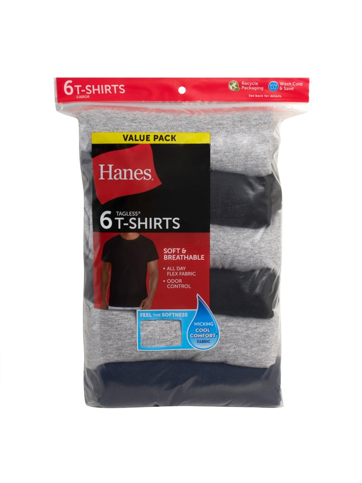 6 Pack Hanes Men’s Value Pack Assorted T-Shirt Undershirts Size S-3XL NEW