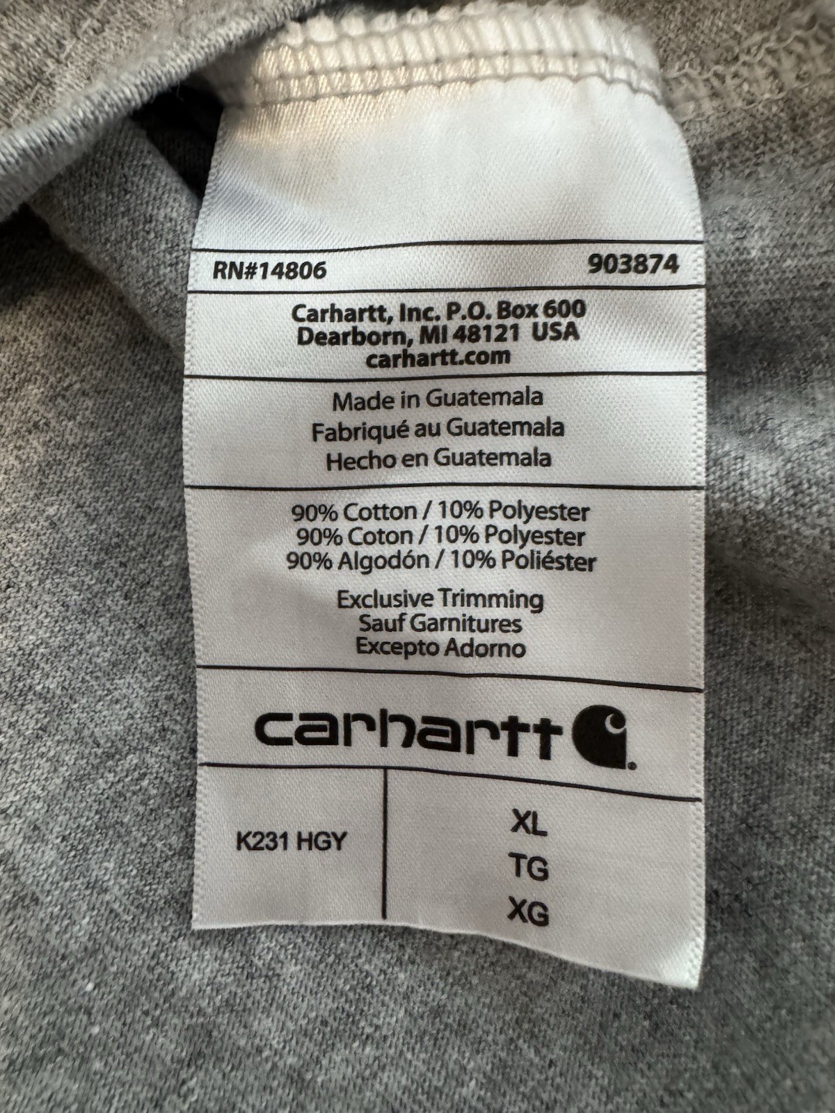 Carhartt K231 Men’s XL Loose Fit Long Sleeve Logo Sleeve T Shirt Heather Gray