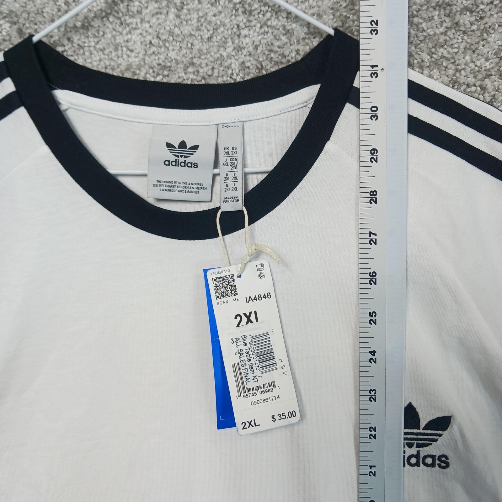 Adidas Originals Shirt Mens 2XL White Trefoil 3 Stripes Crew T-Shirt Tee Logo