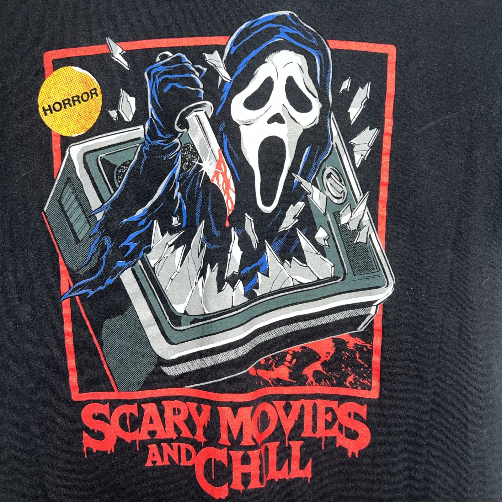 Scary Movies and Chill Horror Shirt Black Sz L Ghost Face Scream Slasher Killer
