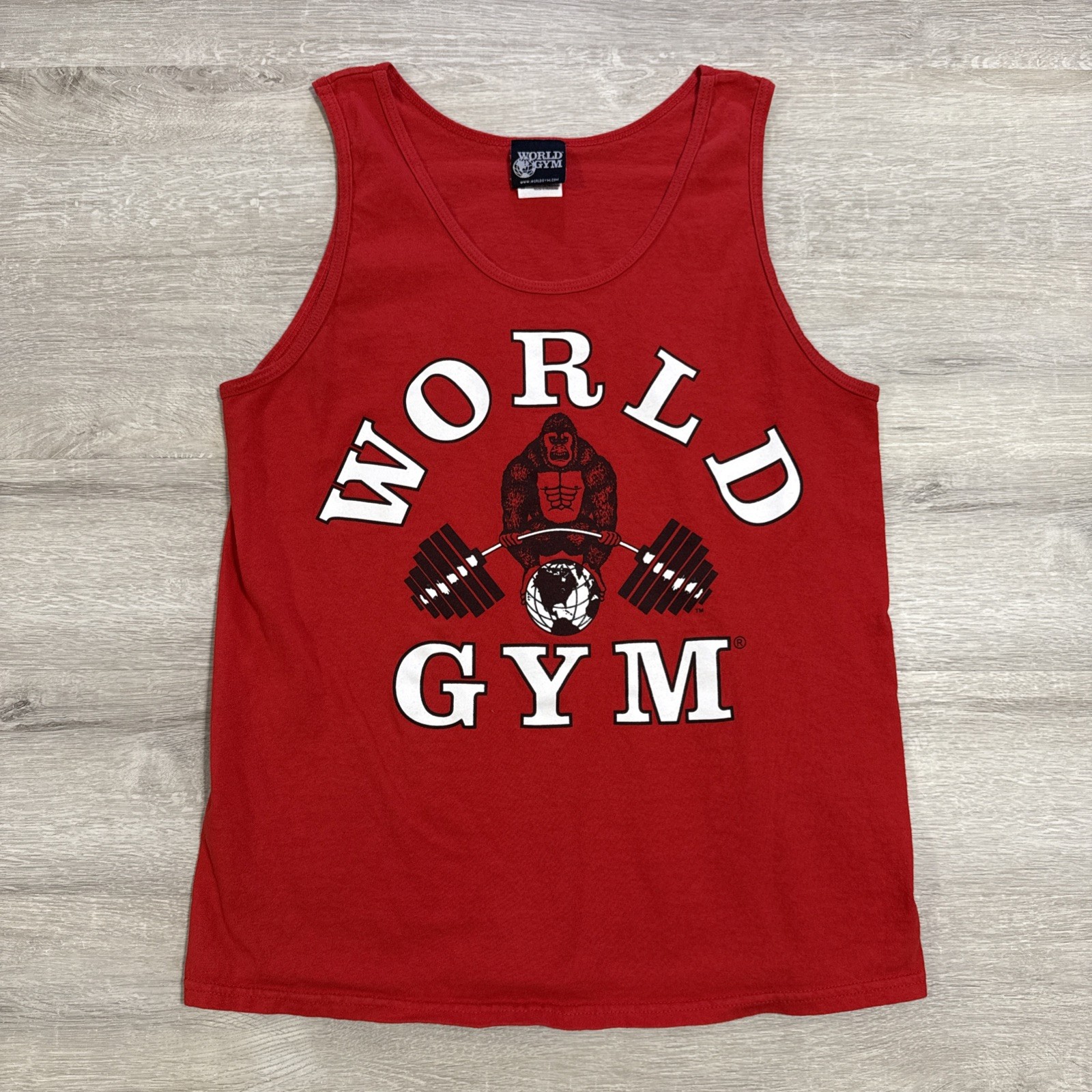 World Gym Shirt Men’s Red Tank Top Bodybuilding Weightlifting Muscle Medium