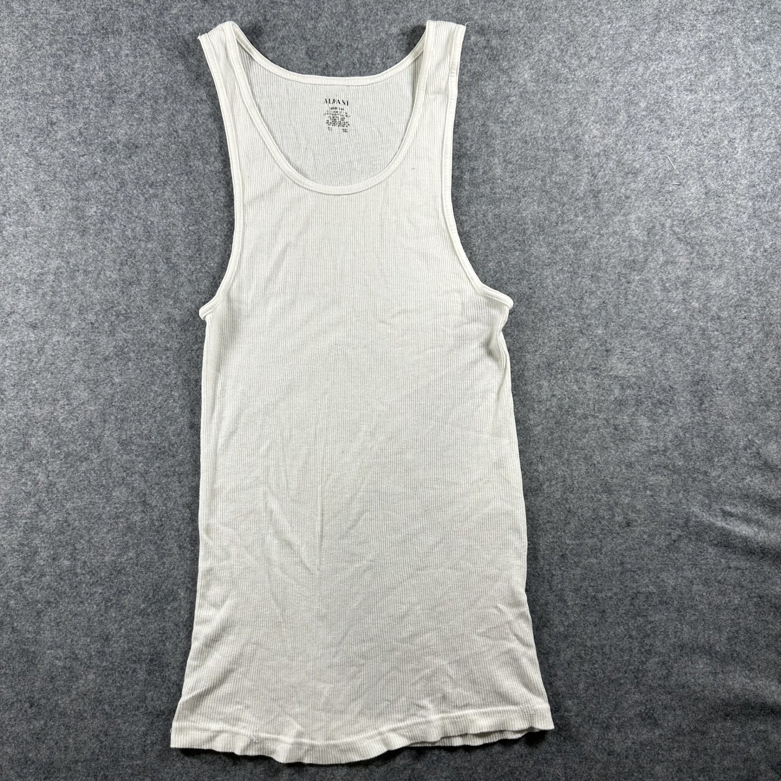 Alfani Ribbed Tank Top Large White Solid Cotton Slim Fit A-Shirt Undershirt