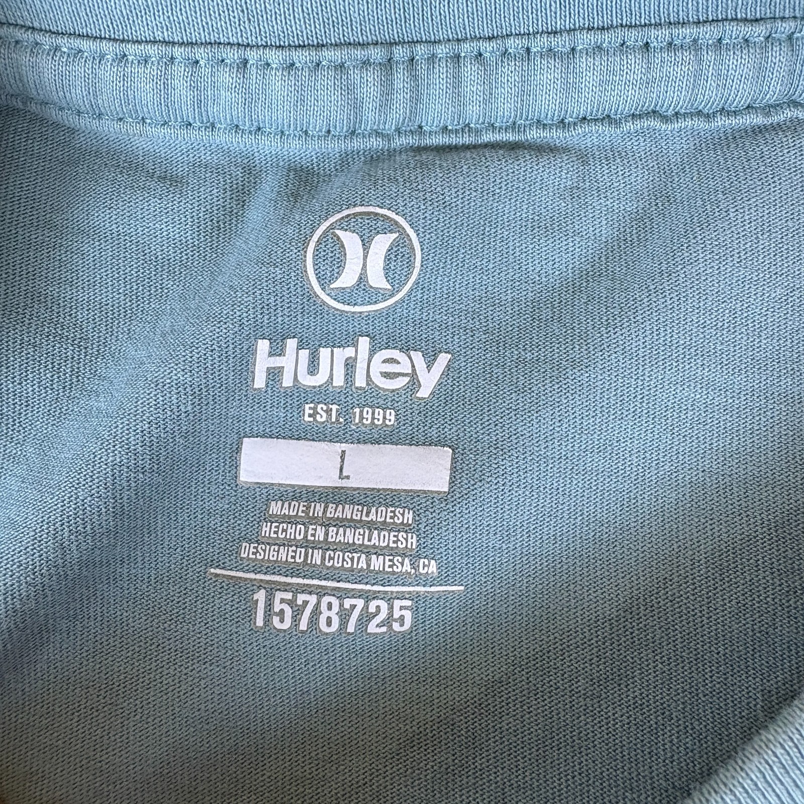 Hurley T Shirt Mens Large Sky Blue Cotton Short Sleeve Graphic Print Crewneck
