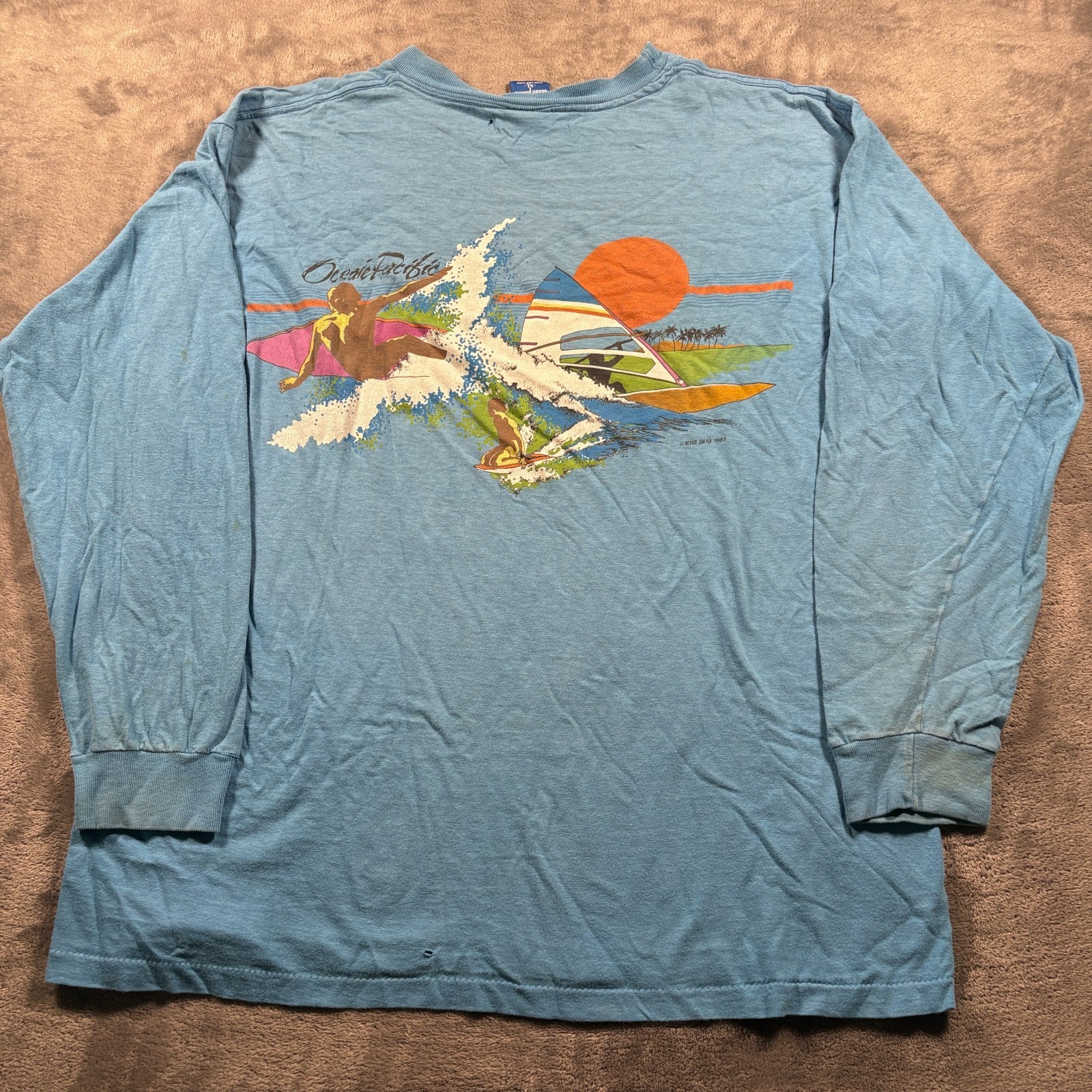 Vintage 1983 Ocean Pacific Op Surf Shirt Mens XL Blue Logo Long Sleeve Pullover