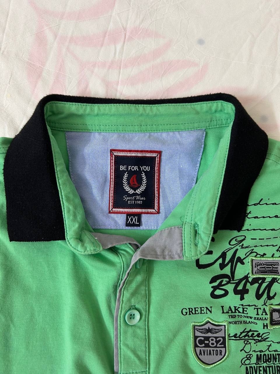 Be For You Sportswear Men’s Green Polo Shirt Graphic Embroidered Patches