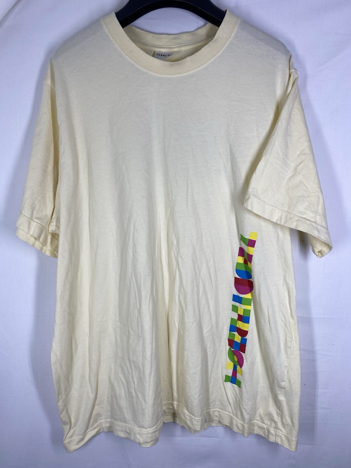 Teddy Fresh Shirt Mens Large Yellow Colorful Logo Crew Neck Short Sleeve Skater