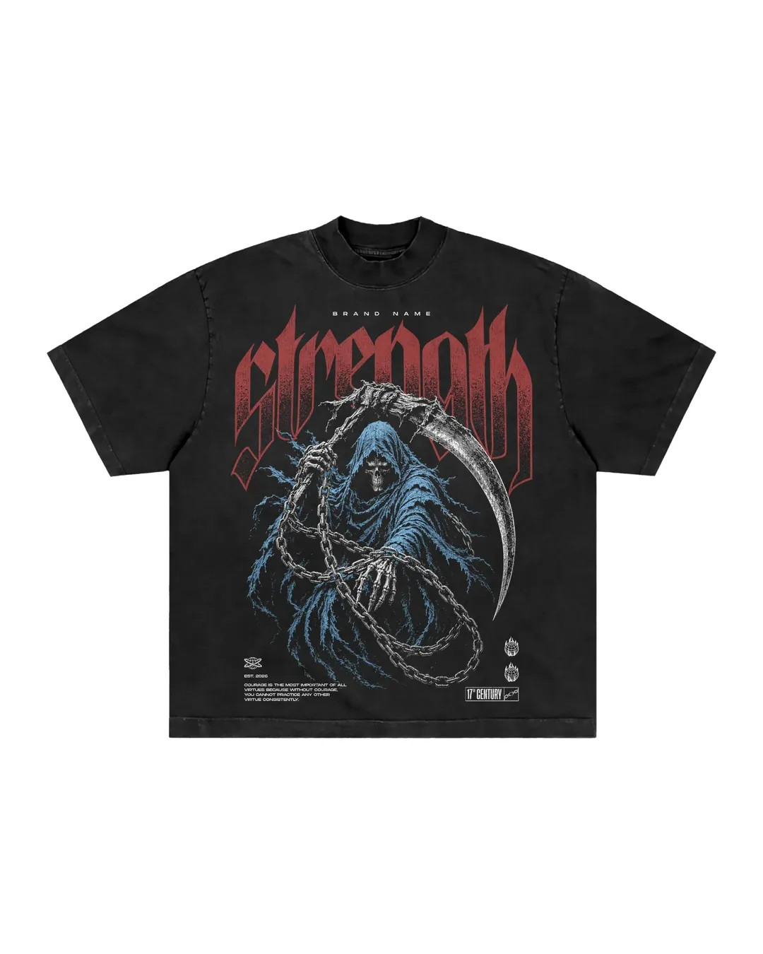 Streetwear T-Shirt Men’s Gothic Aesthetic Reaper Print Washed Cotton Casual Tee