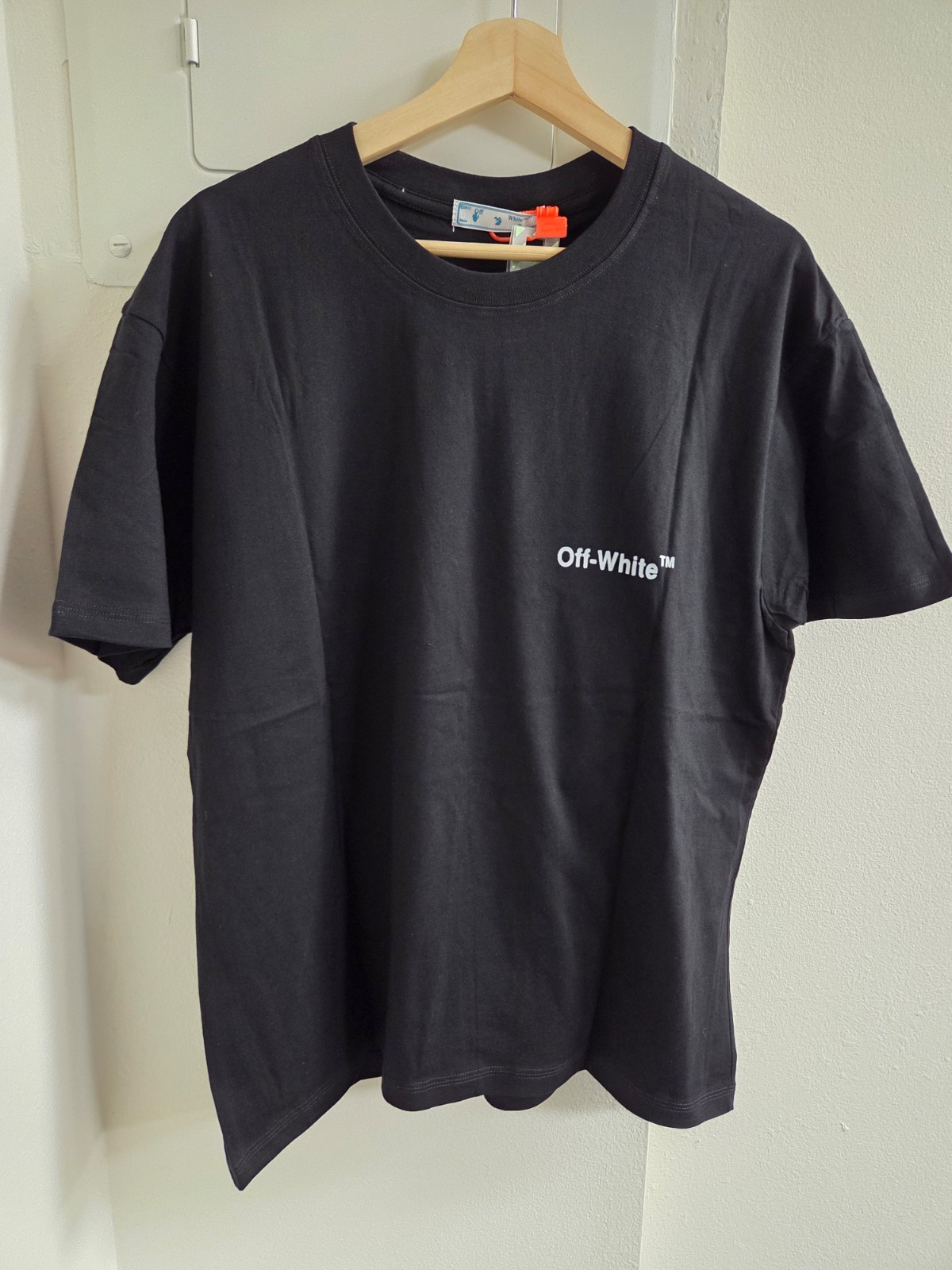 Off Wht Thin Scribble Diagonal Logo Black T-Shirt Cotton Regular Fit Size T33