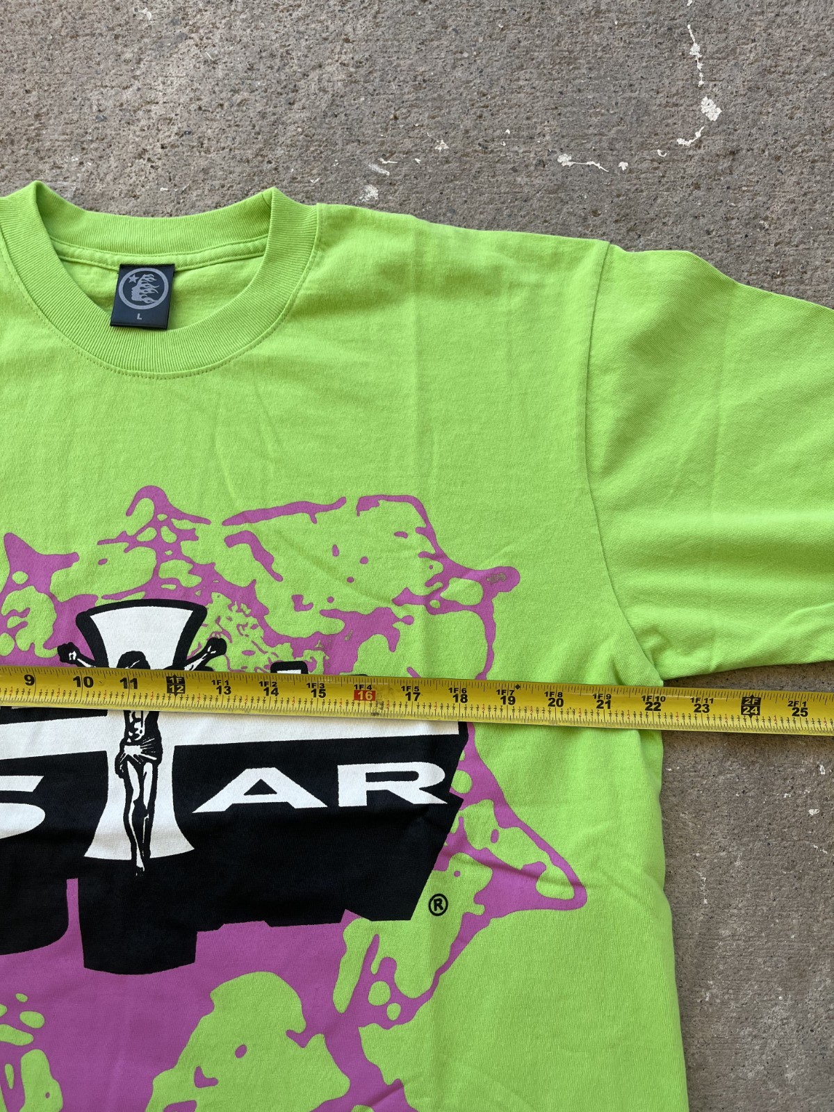 Hellstar Studios Path To Paradise Jesus Tee Neon Green Purple Pink Splat Cross