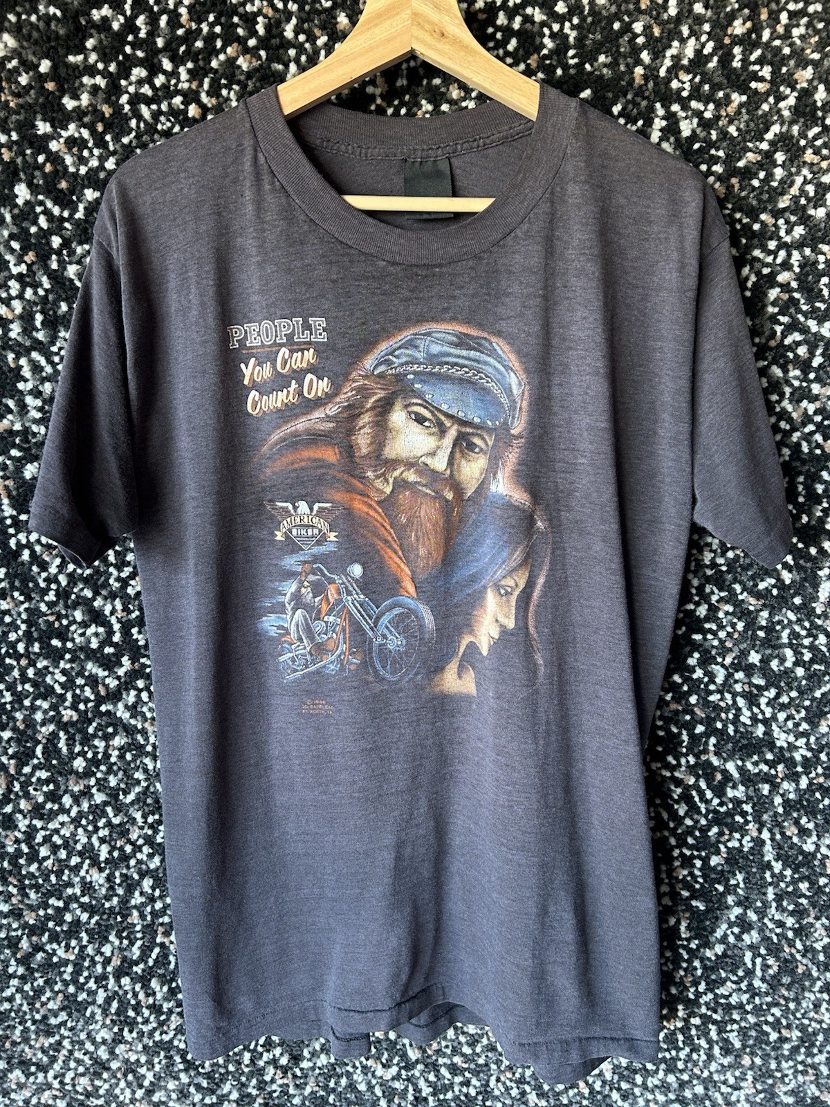 80s 3D Emblem People You Can Count On Vintage American Biker Harley Shirt XL