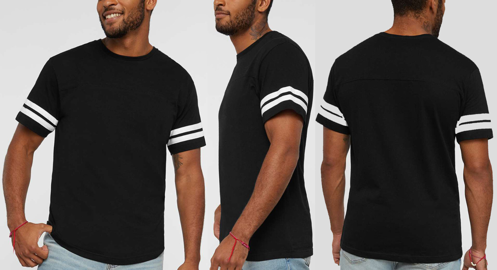 Mens 100% Soft Ringspun Cotton Football T-Shirt Contrast Sleeve Stripes S-2X NEW