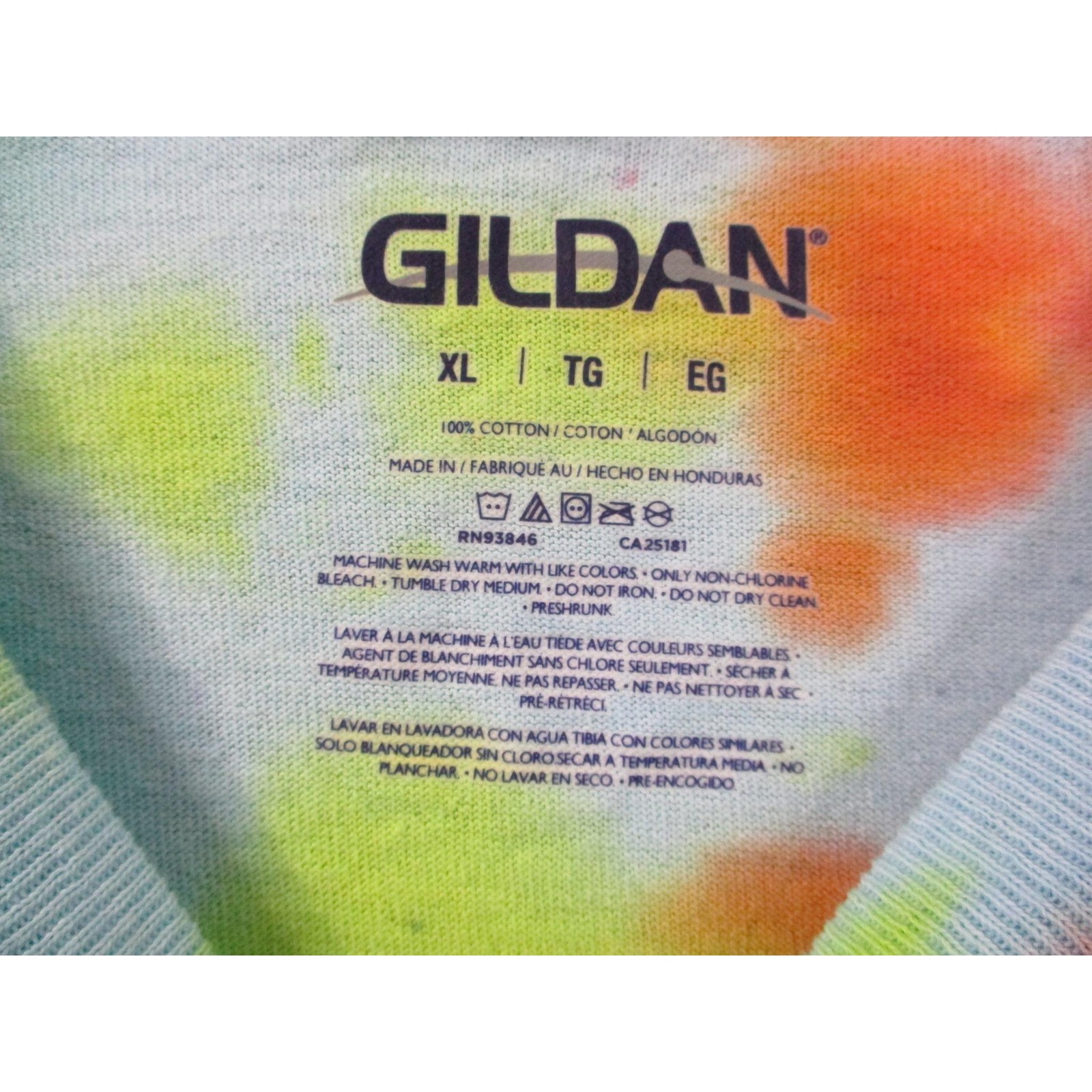 GILDAN Multi Color Psychedelic Festival Tie Dye T Shirt Mens Unisex Size XL
