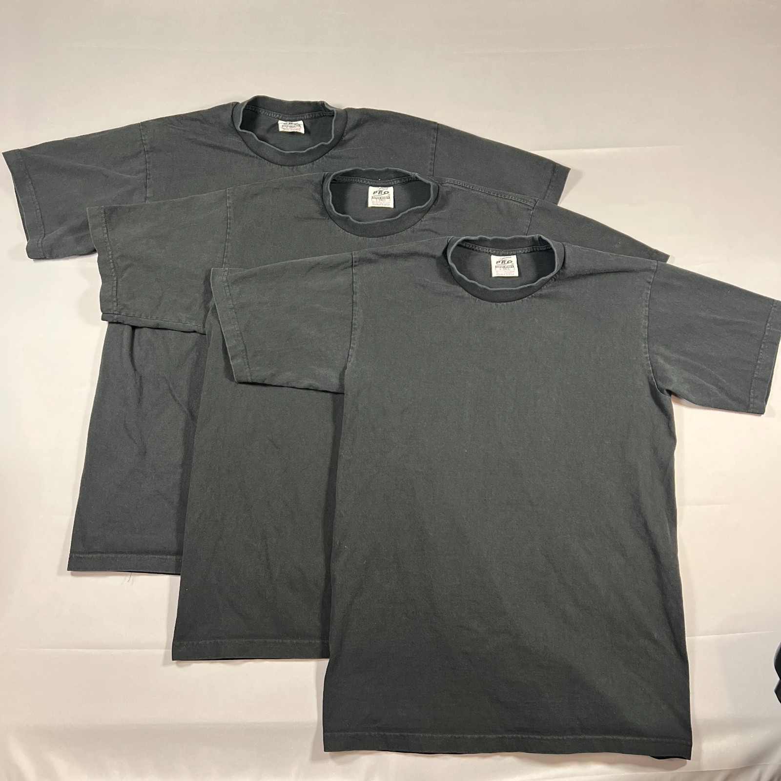 Set Of 3 Pro 5 Super Heavy T Shirt Mens L Black Faded Cotton Snug Fitting Neck